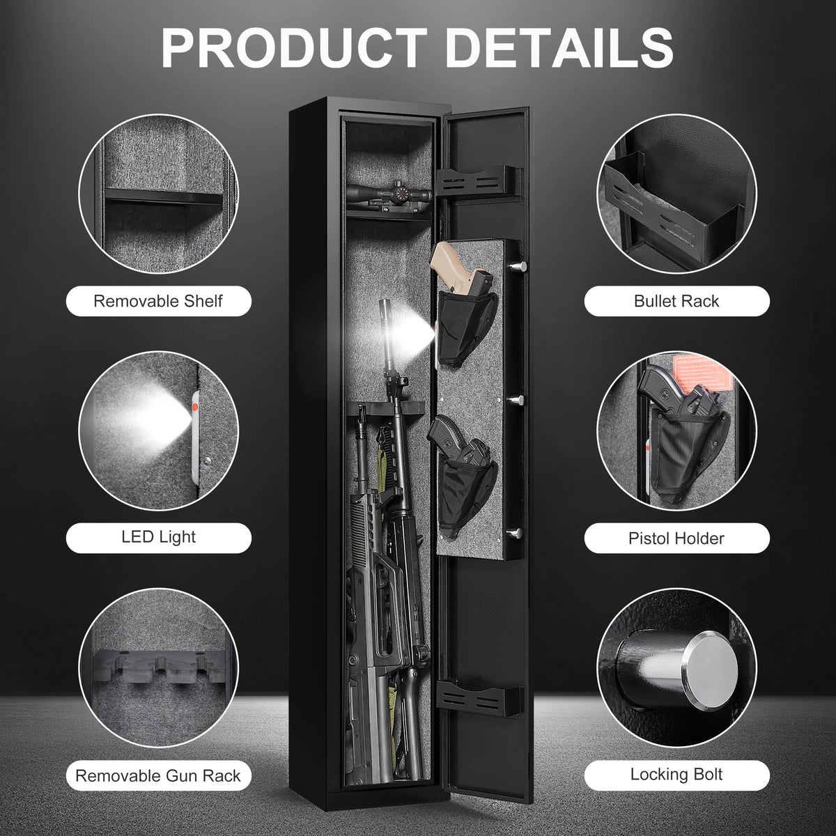 5 gun safes with 3 pistol pockets, quick access biometric adjustable heavy-duty gun rack mounted gun safes