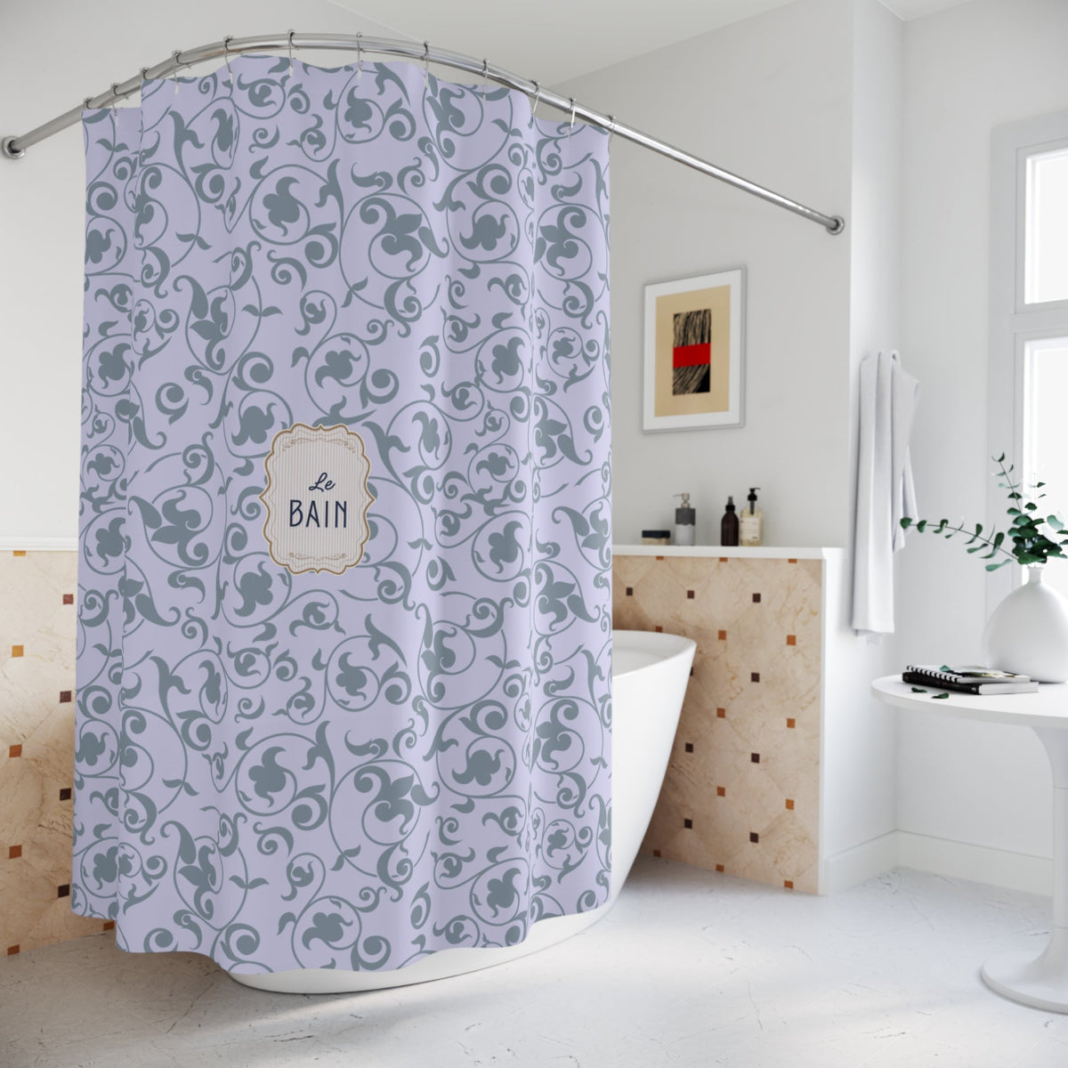 Lilac  'Le Bain' Elegant Floral Shower Curtain | Vintage Bath Decor