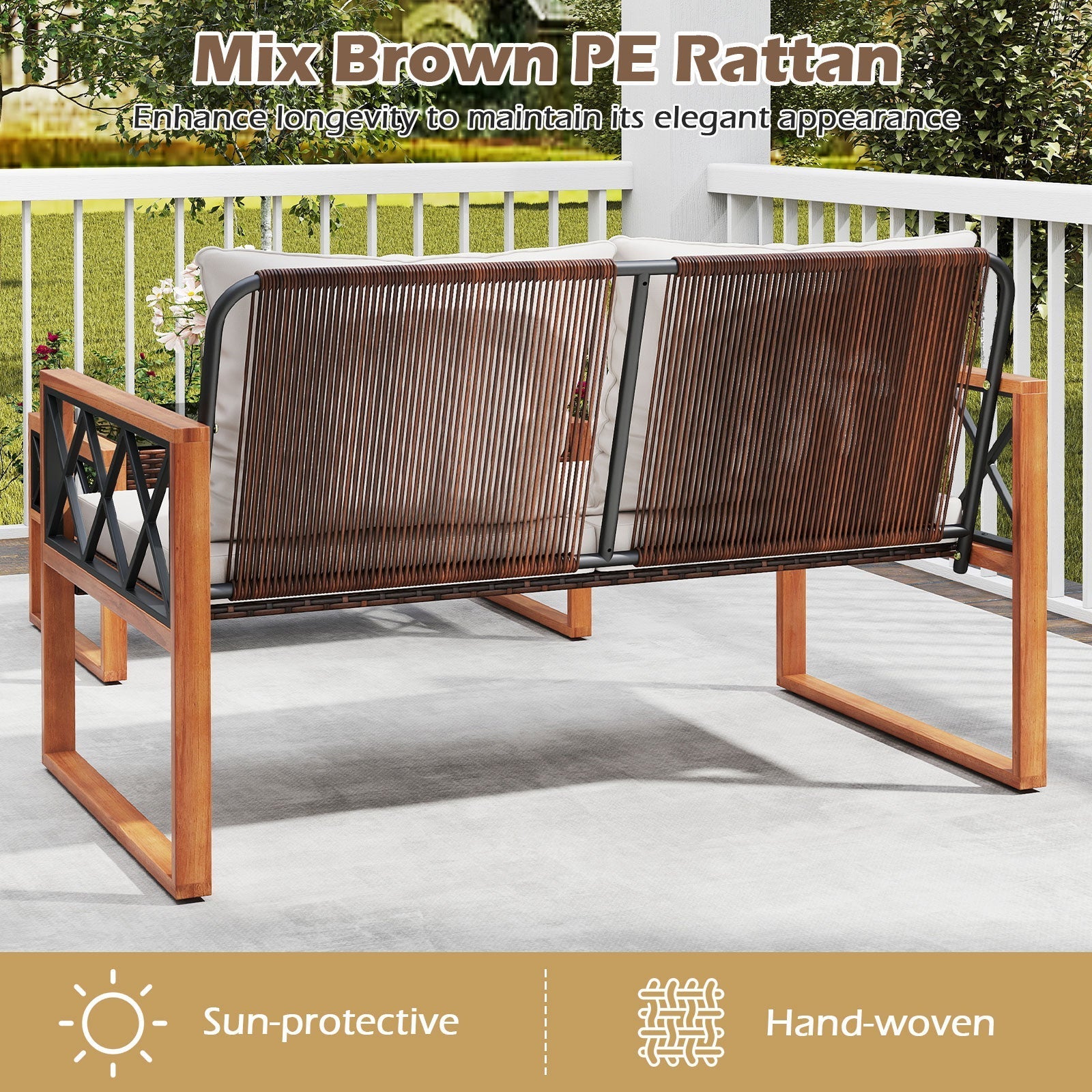 2 Pieces Patio PE Wicker Furniture Set Outside Conversation Set for Porch-White