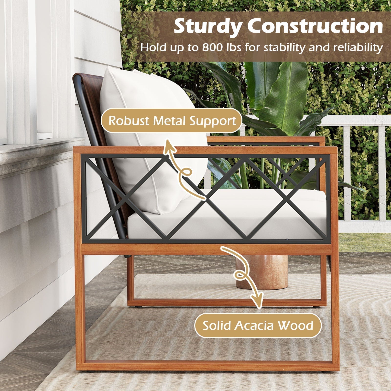 2 Pieces Patio PE Wicker Furniture Set Outside Conversation Set for Porch-White