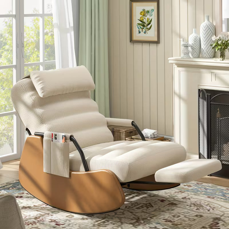 Corduroy Nursery Glider Rocking Chair with Cushioned Seat