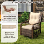3 Pieces Patio Furniture Set PE Wicker Swivel Glider Chairs with 2-Tier Side Table and Cushions
