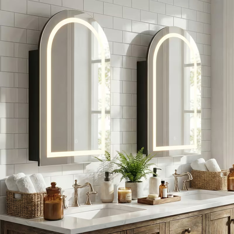 Modern Arched Medicine Cabinet with LED Light and Anti-Fog Mirror