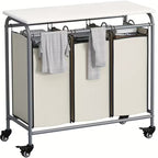 3-Bag Heavy Duty Rolling Laundry Sorter Cart with Ironing Board