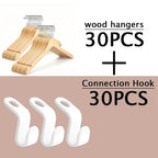 Solid Wood Clothes Hangers Set with Connector Hooks