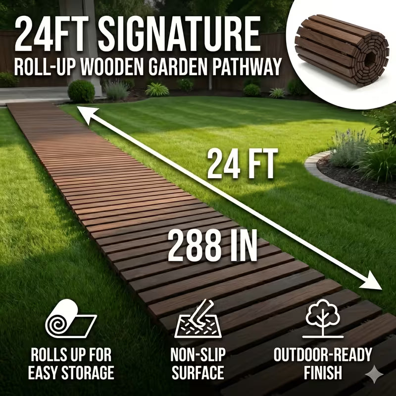 Roll-Up Wooden Garden Pathway with Non-Slip Weather-Resistant Slats