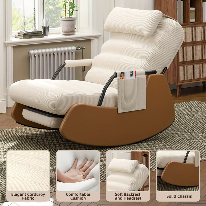 Corduroy Nursery Glider Rocking Chair with Cushioned Seat