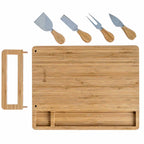 Bamboo Cheese Board and Knife Set - 14x11 inch Charcuterie Board with 4 Cheese Knives - Wood Serving Tray