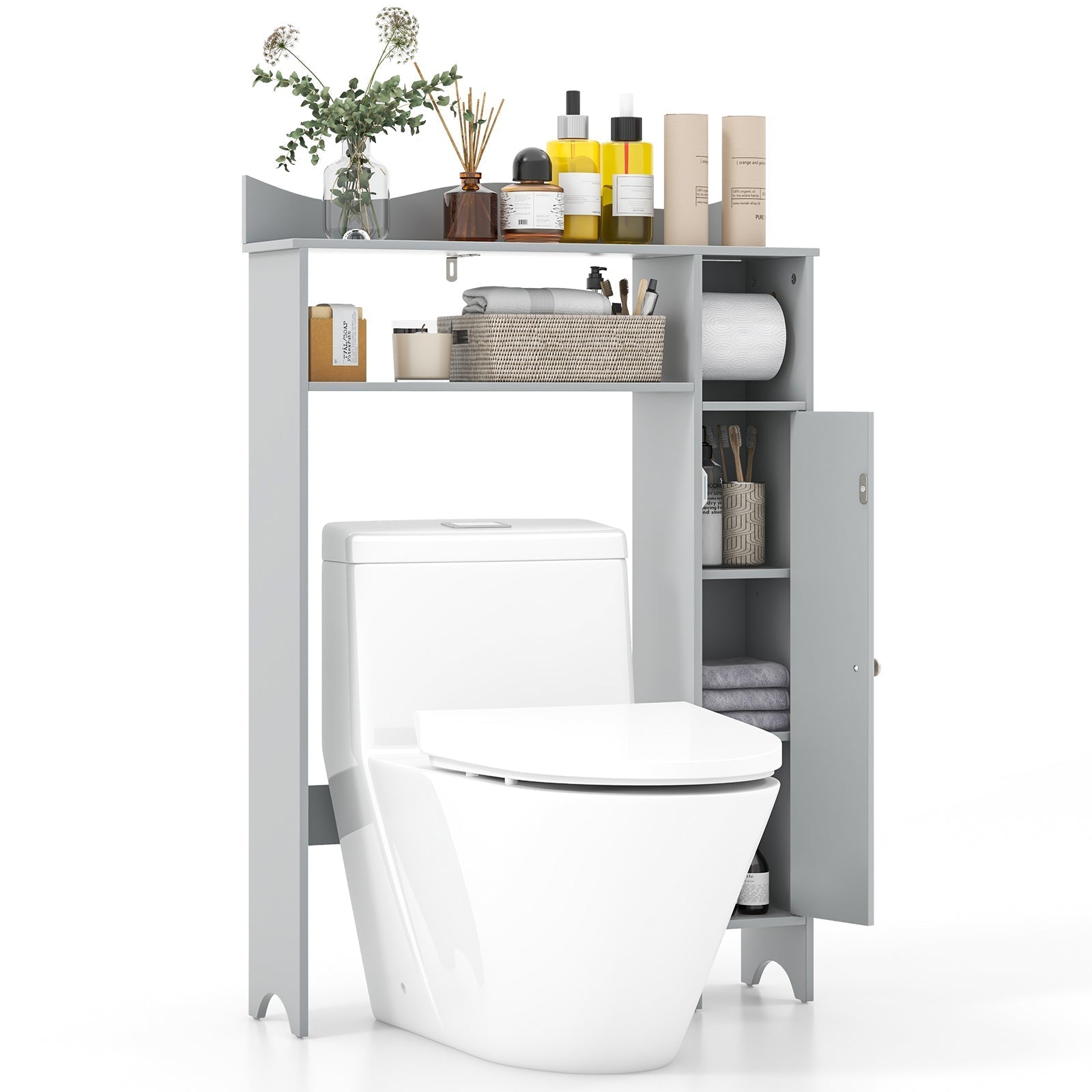 Wood Over the Toilet Bathroom Space Saver with Paper Holder and Shelf