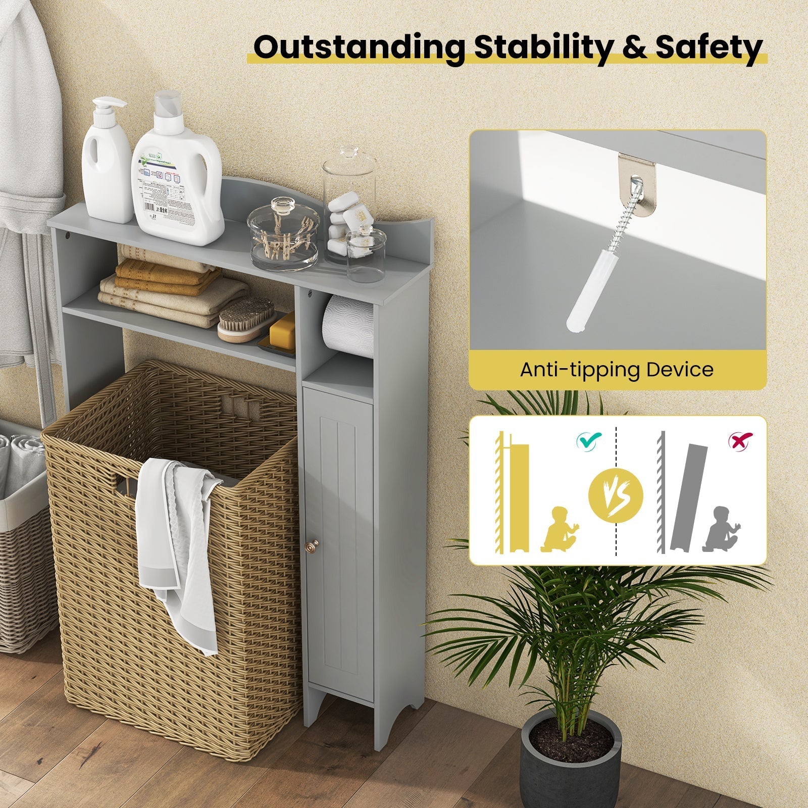 Wood Over the Toilet Bathroom Space Saver with Paper Holder and Shelf