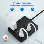 power strip Power Outlet with Surge Protector, 9 ac, 3 USB Ports, 10-Foot Extension Cord, Quick Charge, for Home and Office