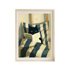 Cat Reading Print – Black Cat Wall Art, Cosy Bedroom Poster, Book Lover Cat Illustration, Cat in Bed Print, Reading Decor, Cat B