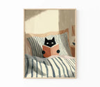 Cat Reading Print – Black Cat Wall Art, Cosy Bedroom Poster, Book Lover Cat Illustration, Cat in Bed Print, Reading Decor, Cat B