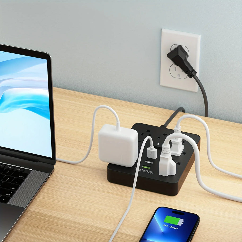 power strip Power Outlet with Surge Protector, 9 ac, 3 USB Ports, 10-Foot Extension Cord, Quick Charge, for Home and Office