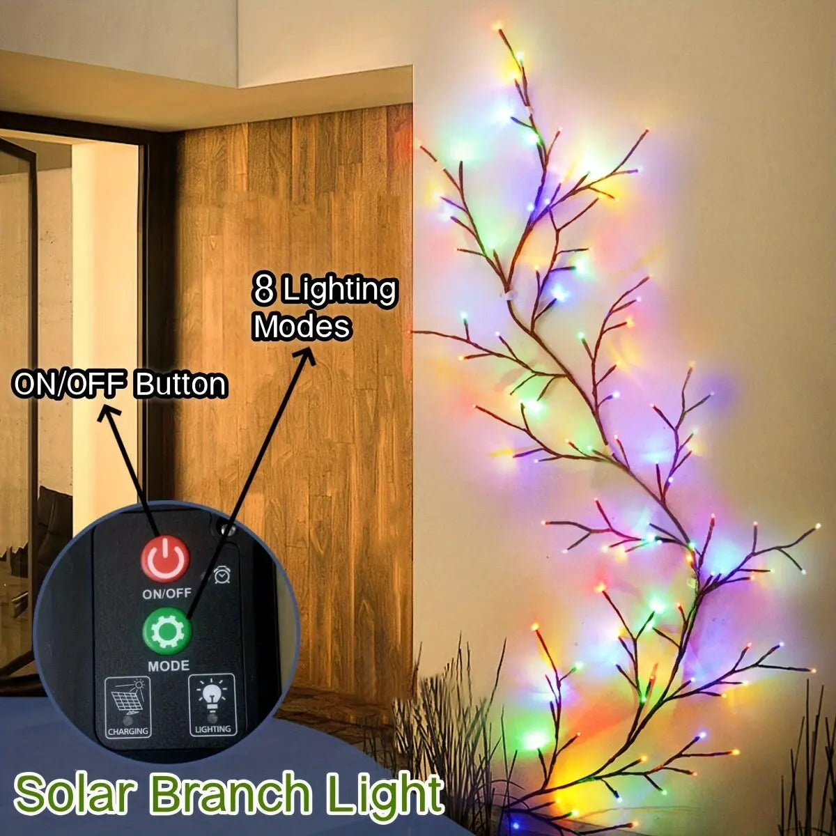 1PC Solar 96LED Willow Vine Lights,Outdoor Waterproof Fairy String Lights,Wall Decor Lamps For Garden,Porch,Shop,Terrace,Pathway