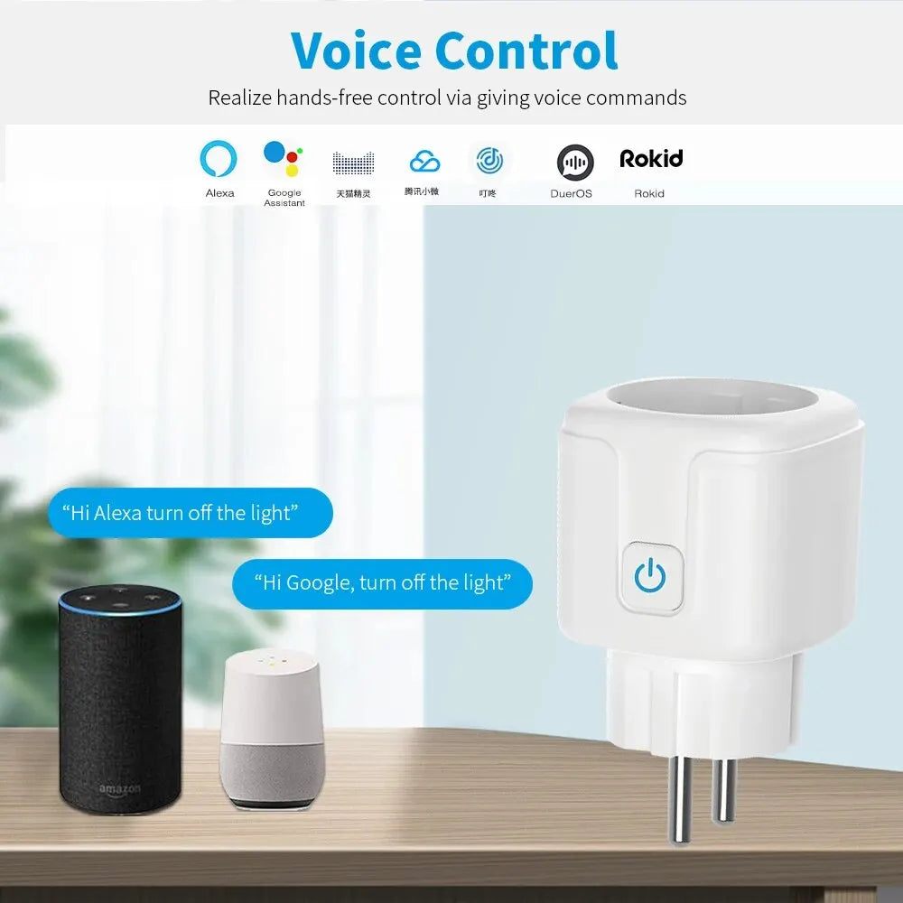 Smart EU Socket WiFi 20A EU Plug Outlet Remote Control Timer Power Monitor Support Voice Google Home Alexa