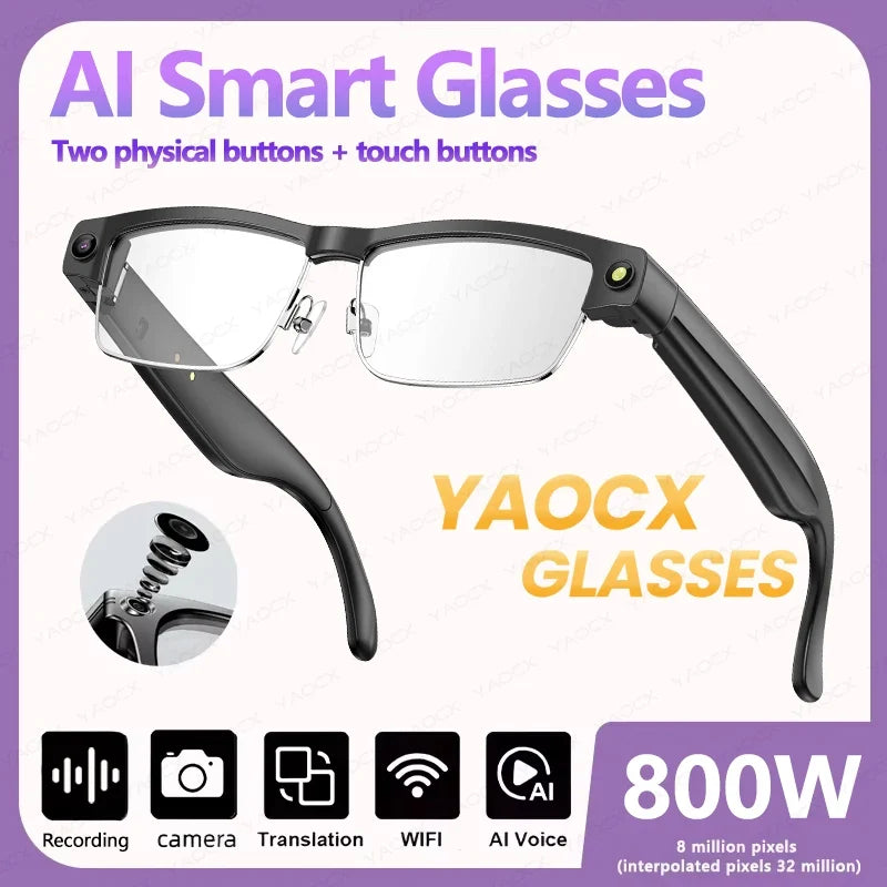 2026 AI Smart Glasses 800W HD Camera Video Recording WIFI Transmission Music AI Object Recognition 270mAh BT Call Smart Glasses