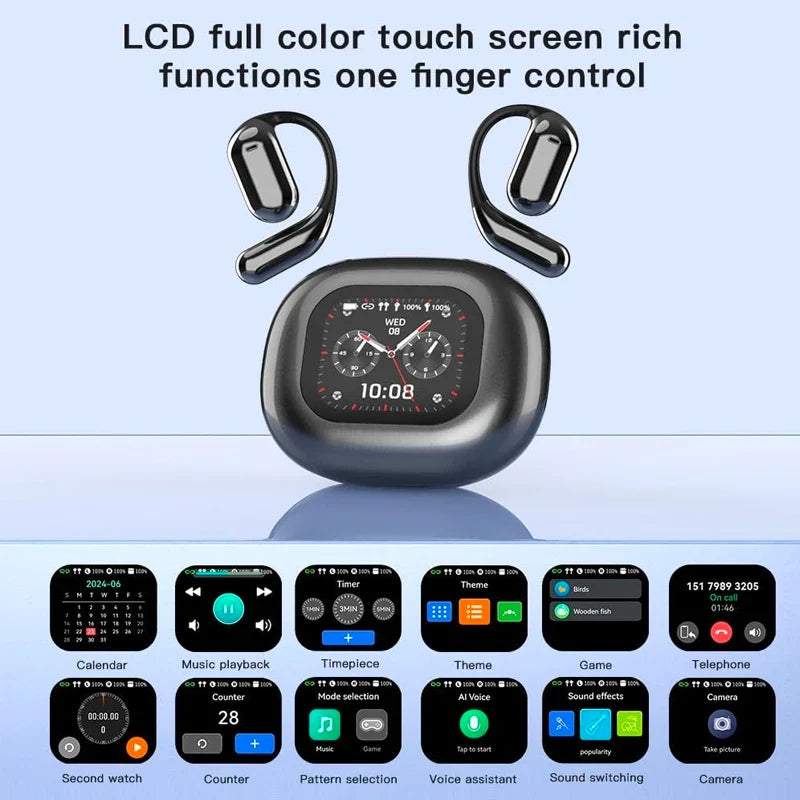 UYUXIO AI Language Translation Earbuds Real Time LCD Touch Screen Open Ear Wireless Headphone with 144 Language for Business