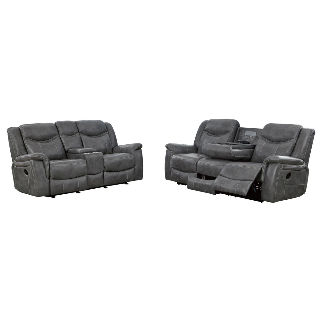Conrad 2-piece Upholstered Padded Arm Motion Sofa Set Grey