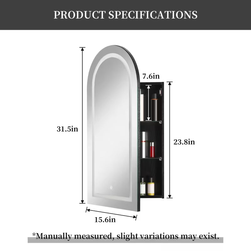 Modern Arched Medicine Cabinet with LED Light and Anti-Fog Mirror