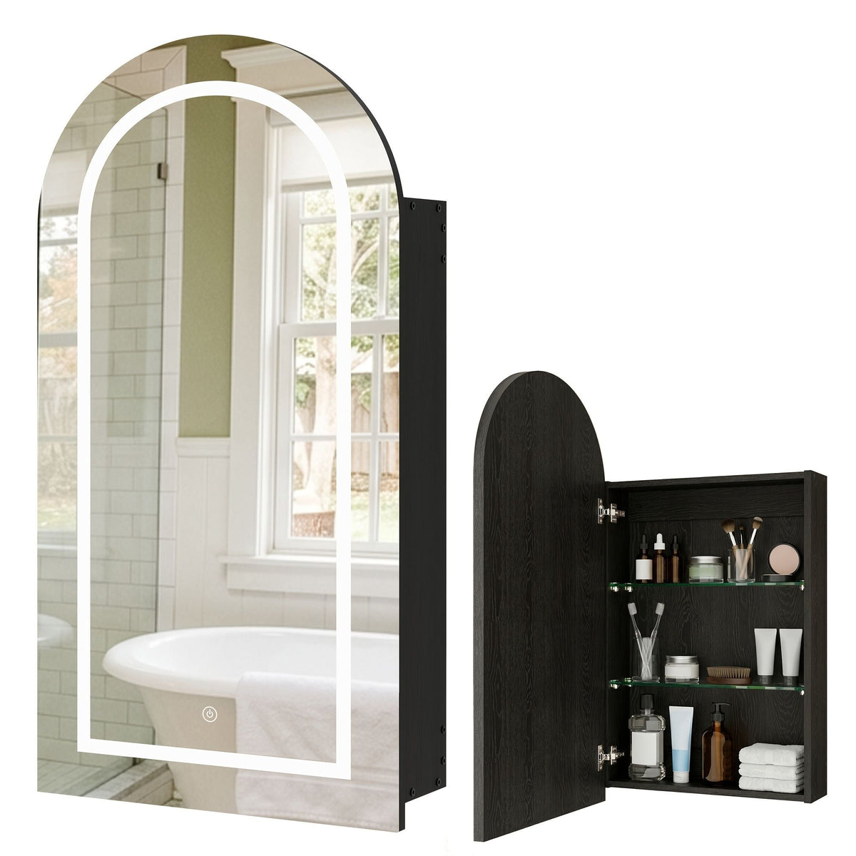 Modern Arched Medicine Cabinet with LED Light and Anti-Fog Mirror
