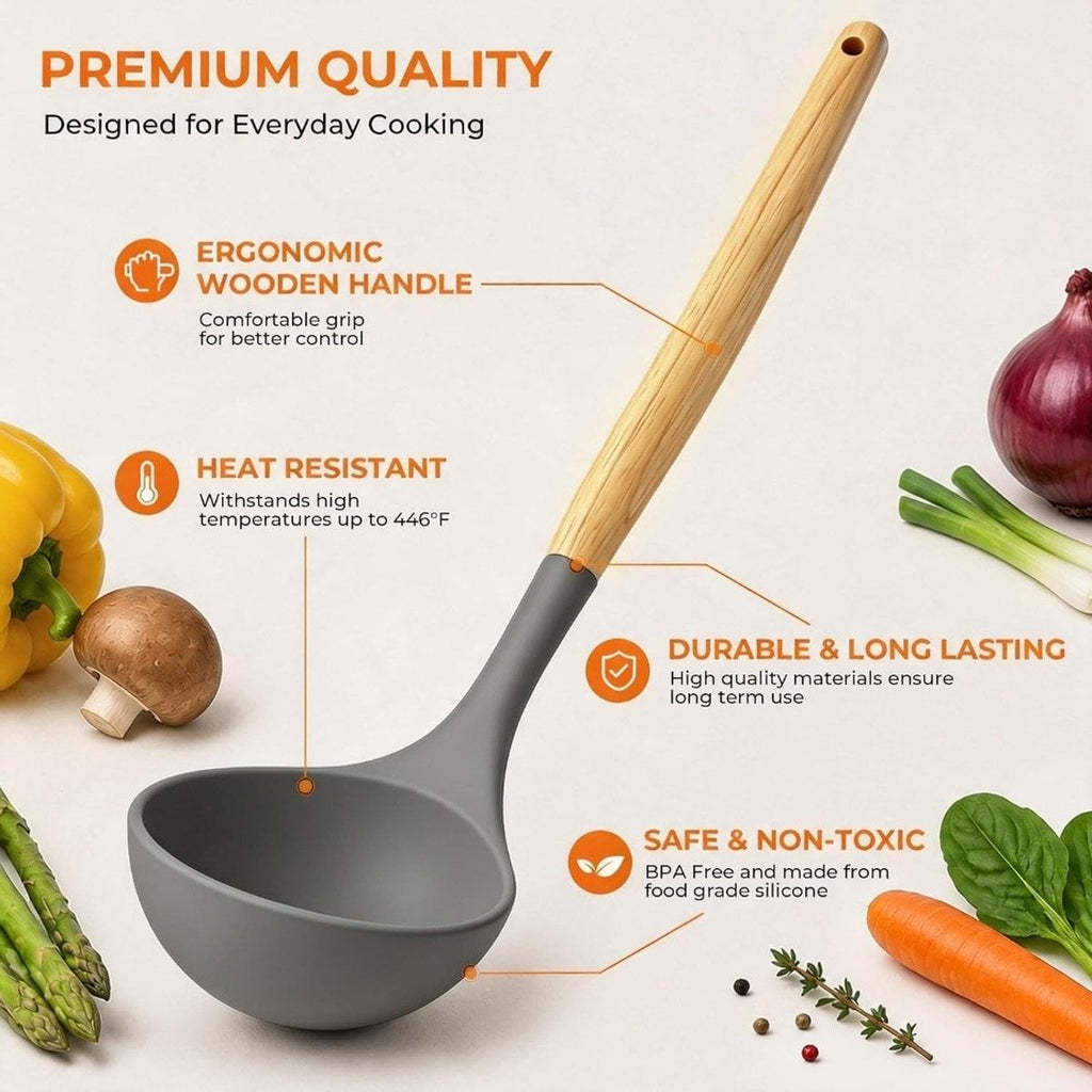 33-Piece Silicone Kitchen Utensils Set with Wooden Handles