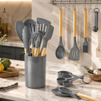 33-Piece Silicone Kitchen Utensils Set with Wooden Handles