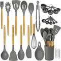 33-Piece Silicone Kitchen Utensils Set with Wooden Handles