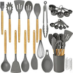 33-Piece Silicone Kitchen Utensils Set with Wooden Handles