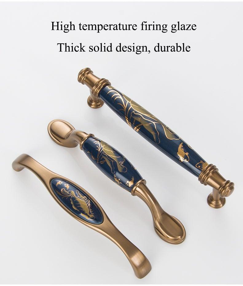 Navy Blue Ceramic Door Handles European Antique Furniture Handles Drawer Pulls Kitchen Cabinet Knobs And Handles Entry Door Handle With Door Lever For Right And Left Sided Doors