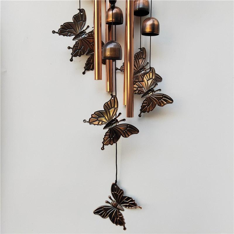 New Design Outdoor butterfly Wind Chimes Yard Garden Tubes Bells Wind Chimes For Outside Butterfly Wind Chimes Outdoor Indoor Decor Deep Tone Memorial Wind Chimes with Hook Smooth Melodic Tones Copper Antique Wind Chime Wall Hanging Home Decoration