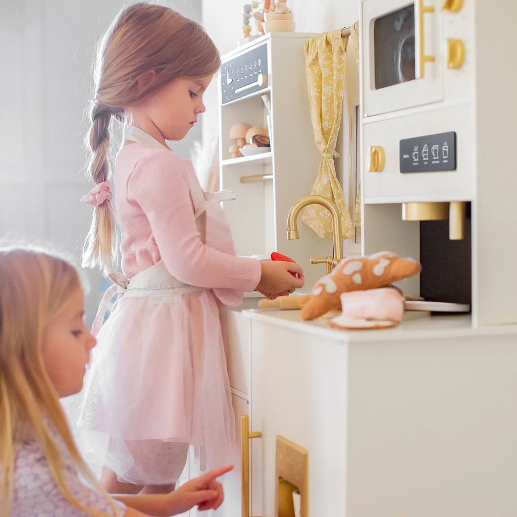 Tiny Land® Iconic Wooden Play Kitchen – Cream Pretend Cooking Set for Kids